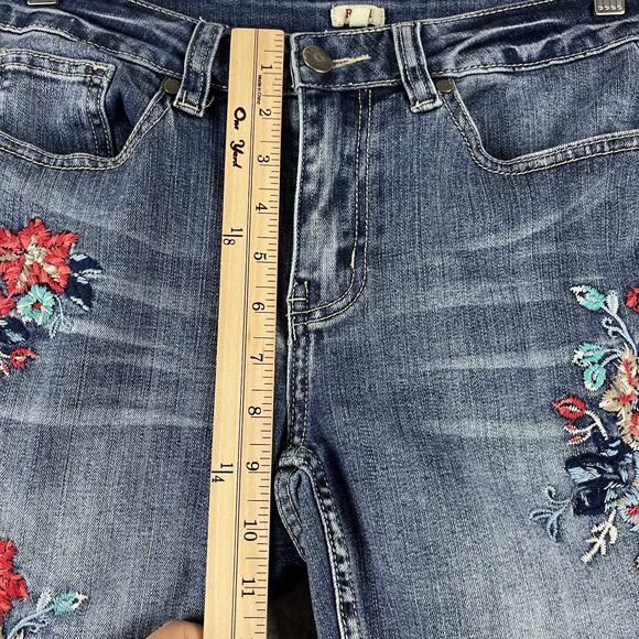 Reba Embroidered Skinny Jeans Womens 6 Floral Raw Hem Cropped Medium Rise Boho - Picture 5 of 13
